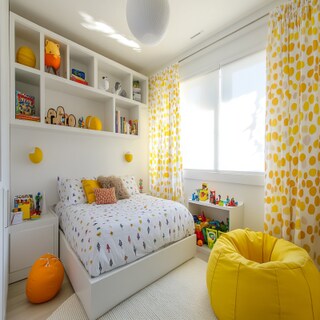 Eclectic White And Yellow Kids Room Design